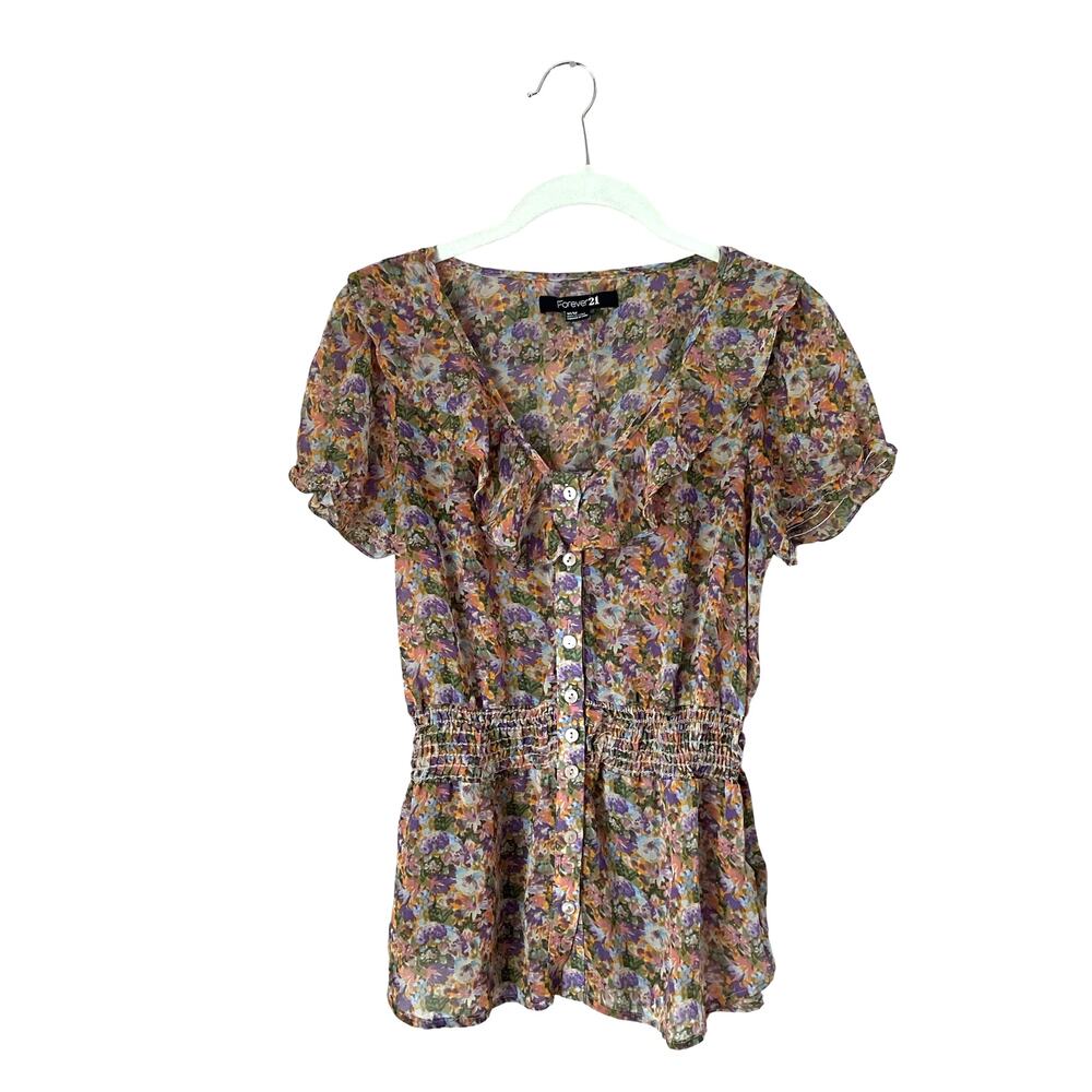Forever 21 Colorful Floral Button-Up Blouse: Y2K, 2000s